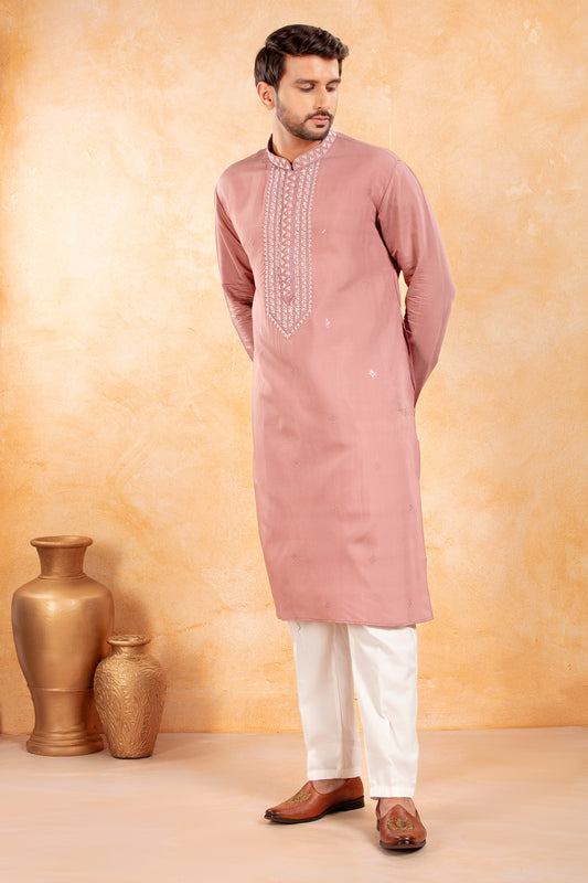 Rose Mist Beaded Embroidery Kurta Set