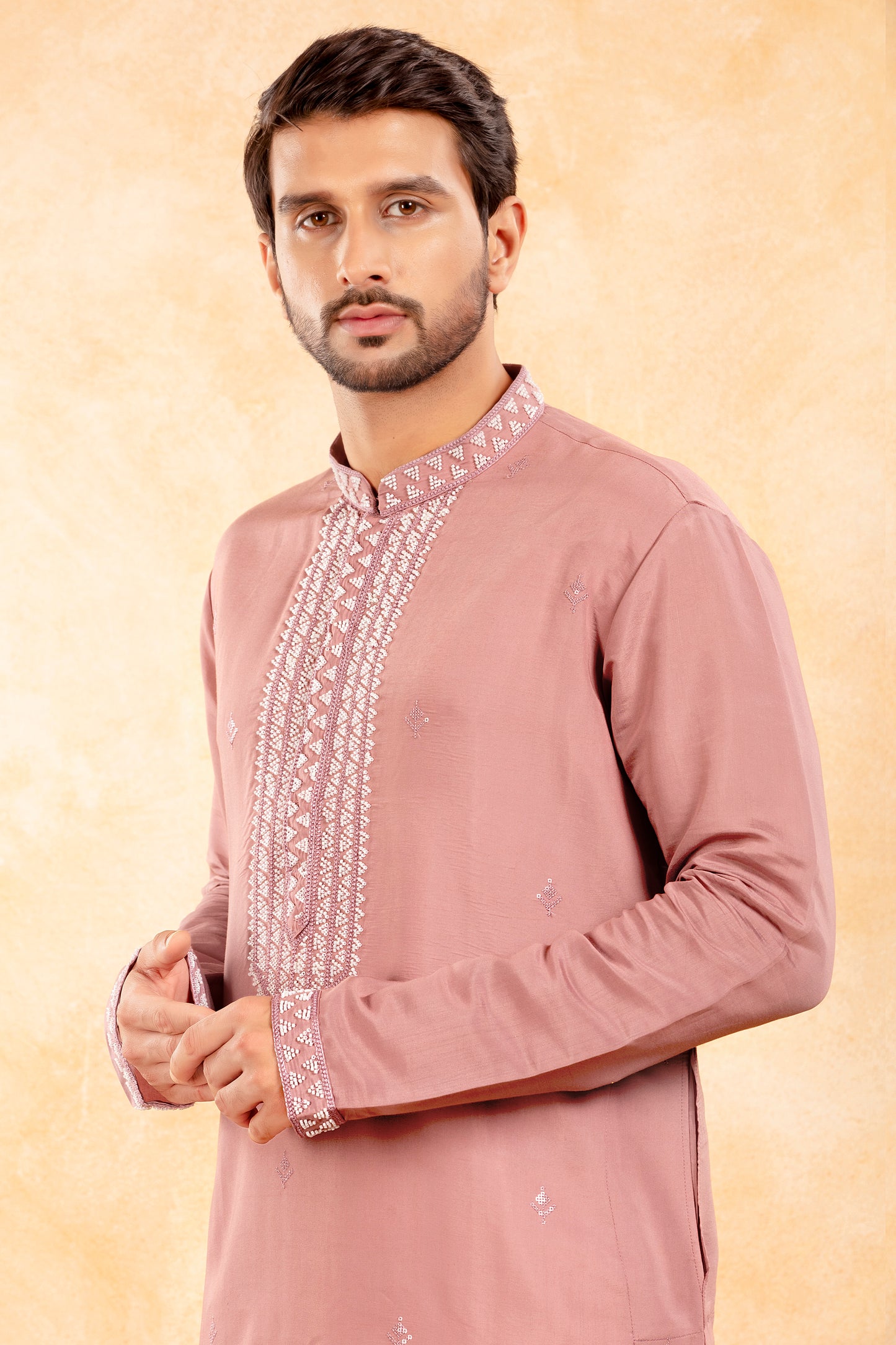 Rose Mist Beaded Embroidery Kurta Set