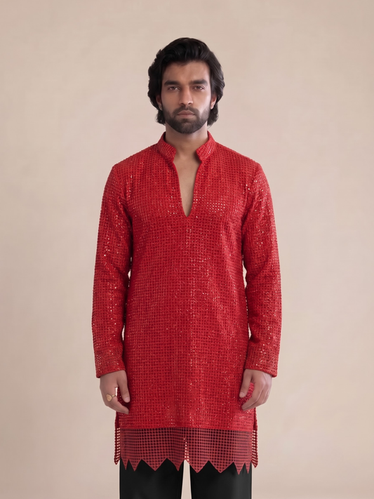 RED IN BLOOM SEQUIN CUTWORK WITH BLACK PANTS