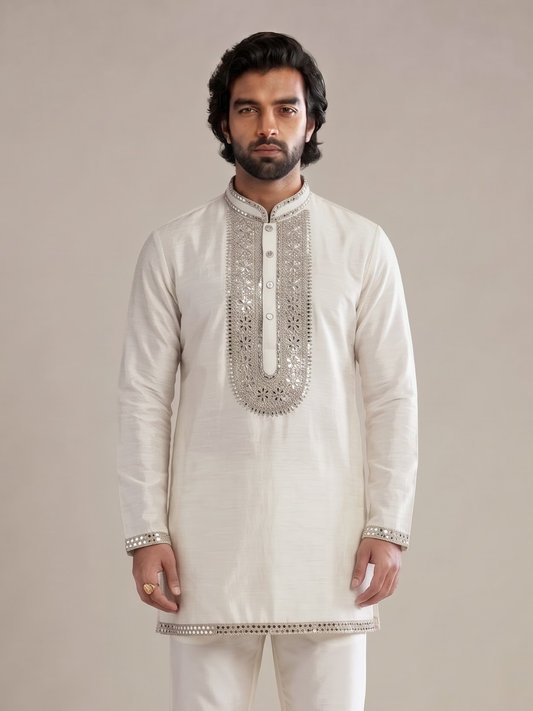 PEARL WHITE MIRROR KURTA