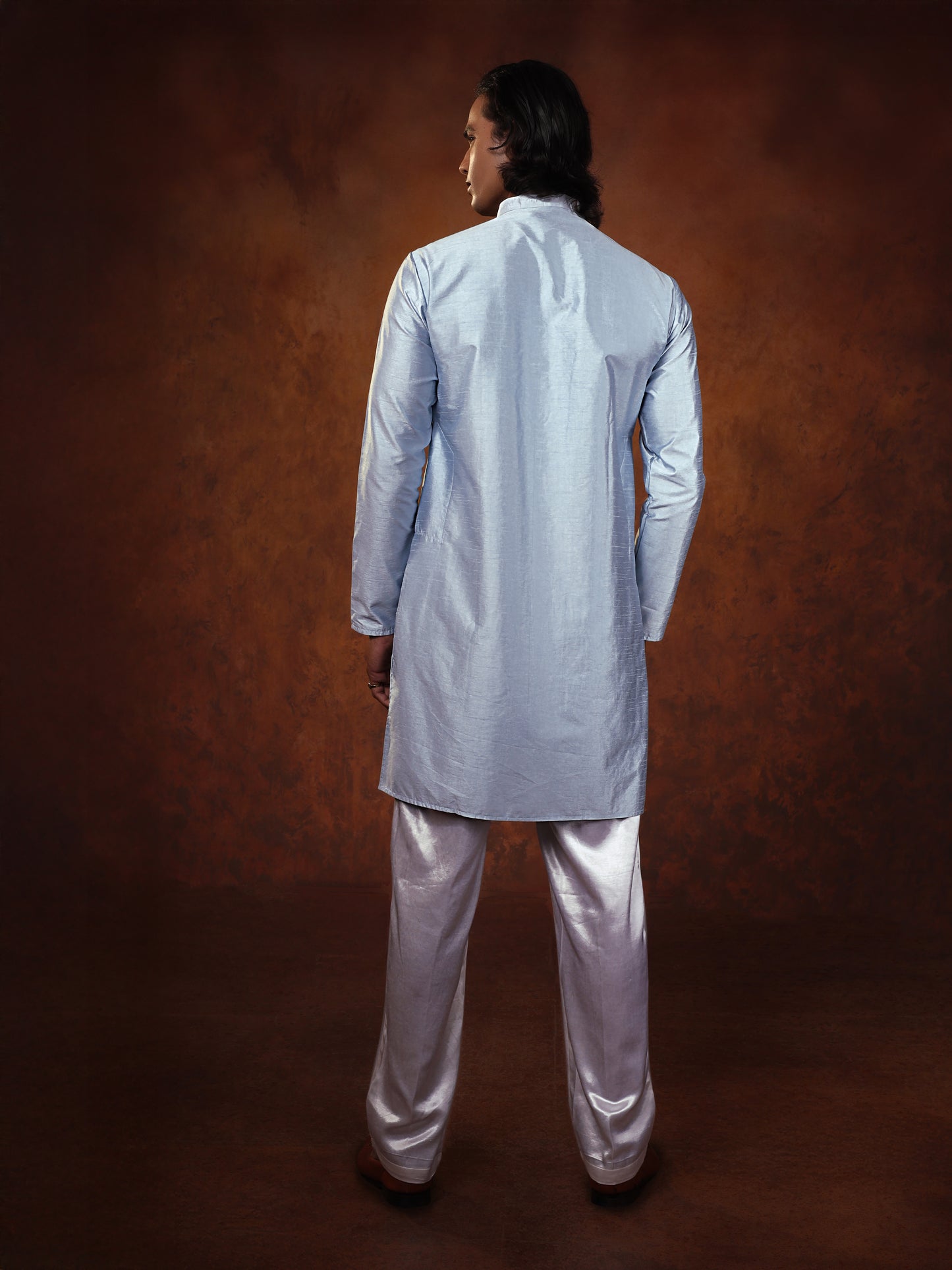 Powder Blue Dupion Kurta Set For Man