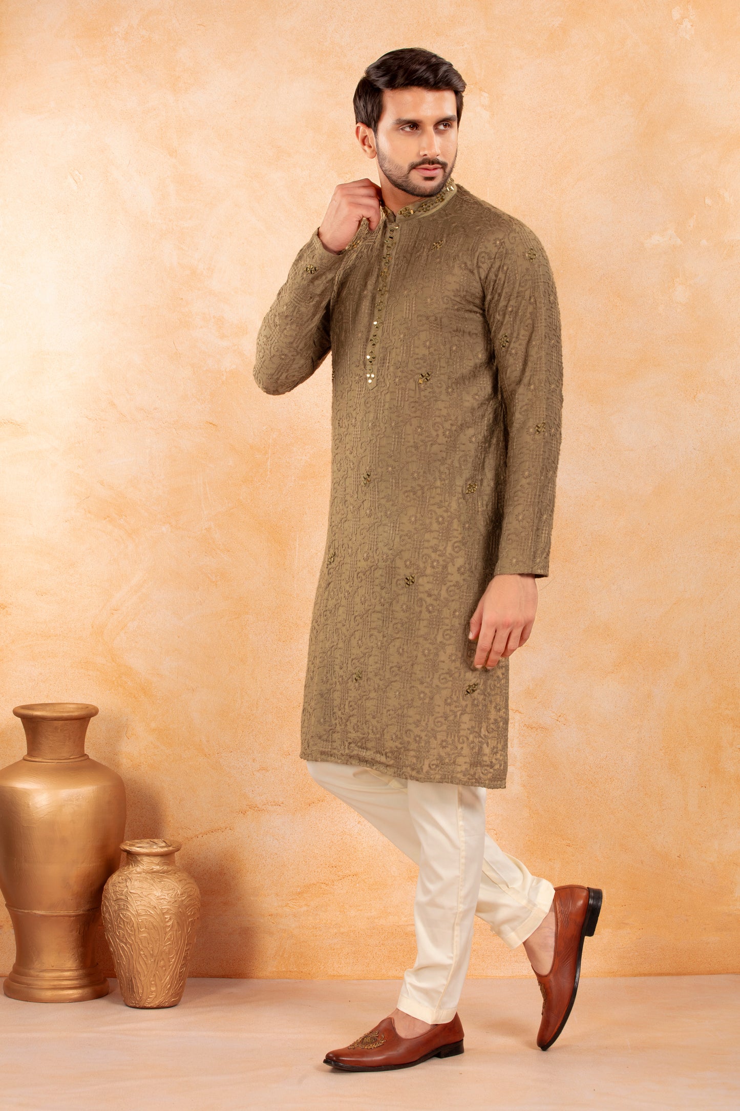 Olive Dune Embroidered Kurta Set