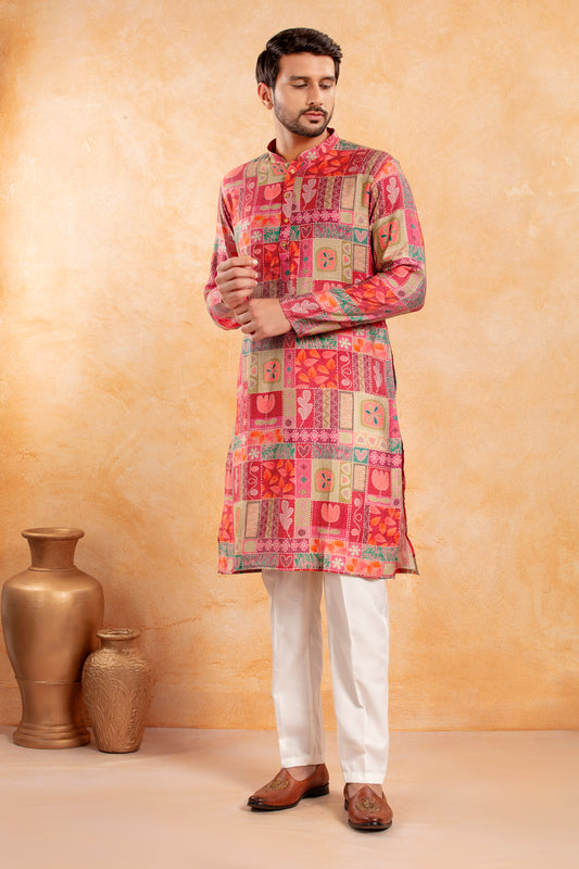 Sunset Pink Printed Kurta Set
