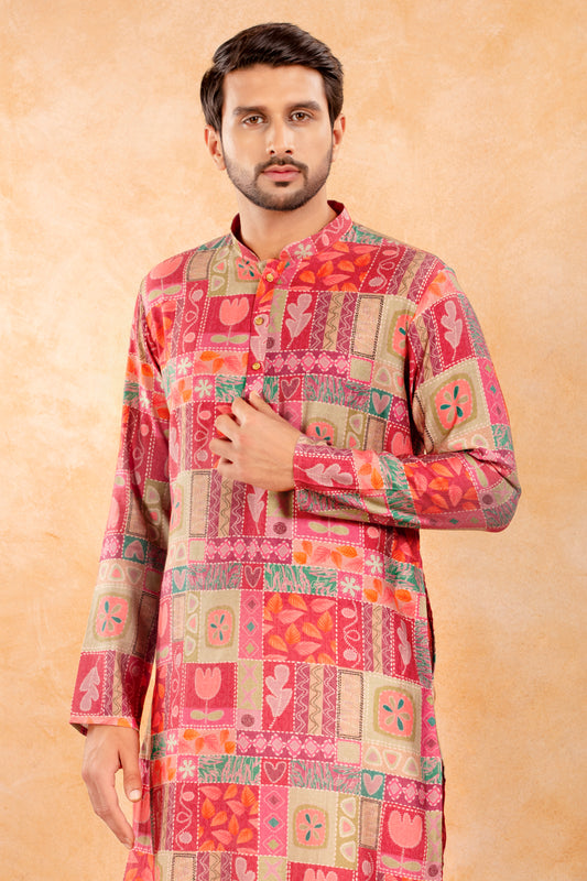 Sunset Pink Printed Kurta Set