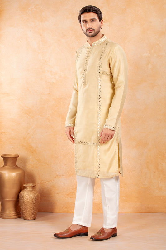 Beige Gold Gota Patti Kurta