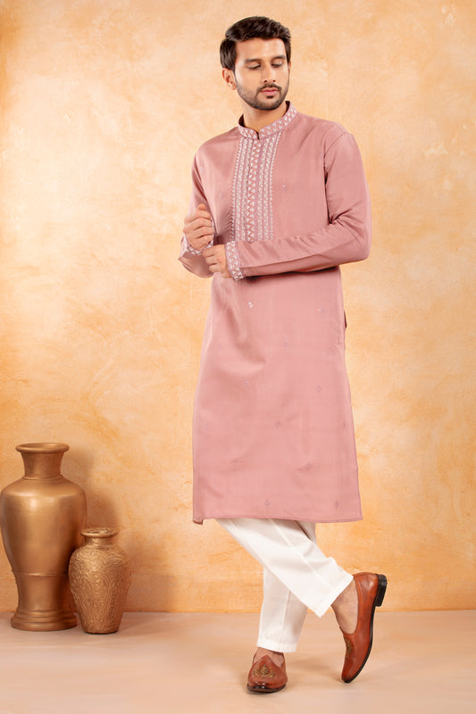 Rose Mist Beaded Embroidery Kurta Set