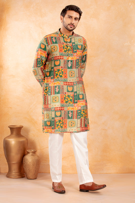 Festive Green Printed Kurta Set