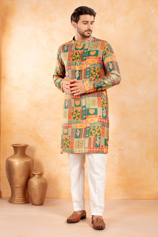 Festive Green Printed Kurta Set