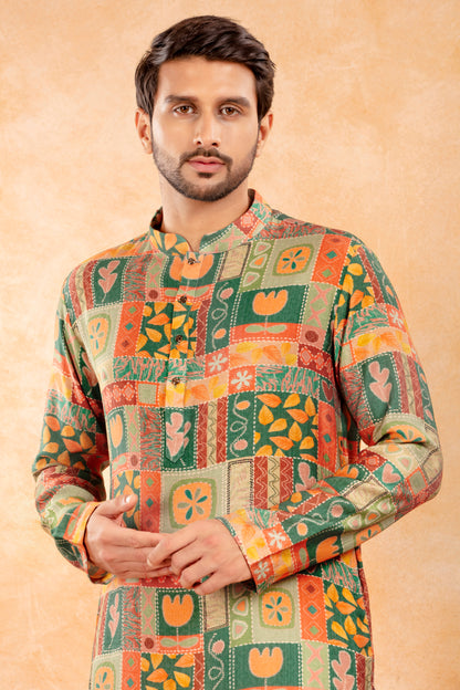 Festive Green Printed Kurta Set