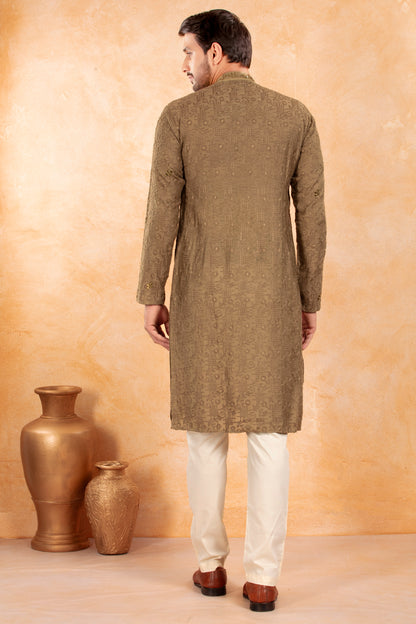 Olive Dune Embroidered Kurta Set