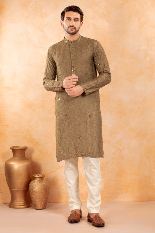 Olive Dune Embroidered Kurta Set