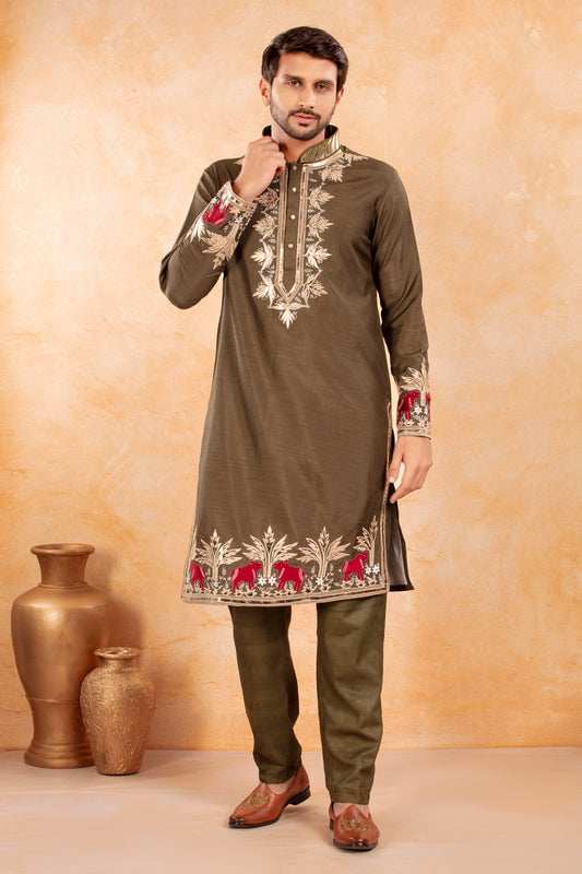 Olive Festive Kurta Set