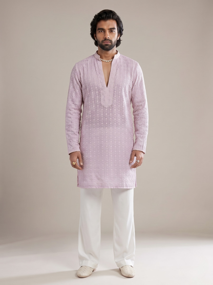 Lilac Floral Jal Kurta Set