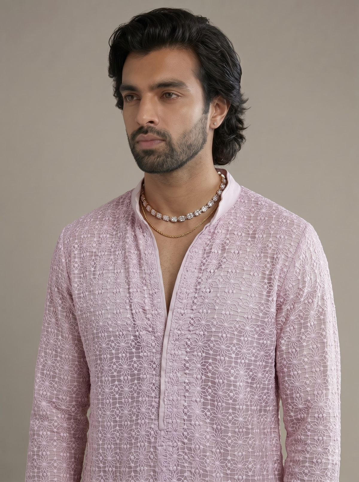 Lilac Floral Jal Kurta Set