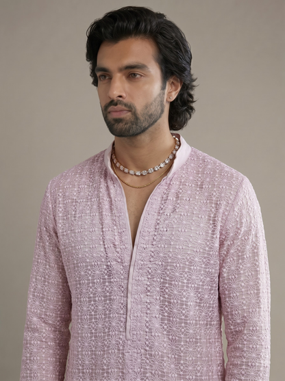 Lilac Floral Jal Kurta Set