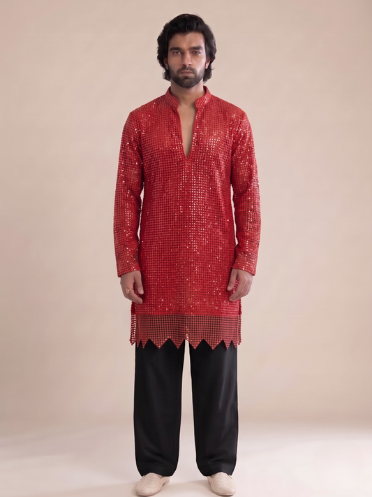 RED IN BLOOM SEQUIN CUTWORK WITH BLACK PANTS