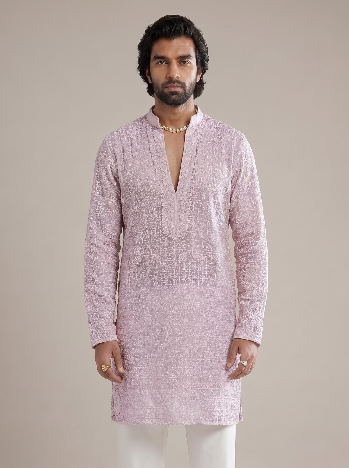 Lilac Floral Jal Kurta Set