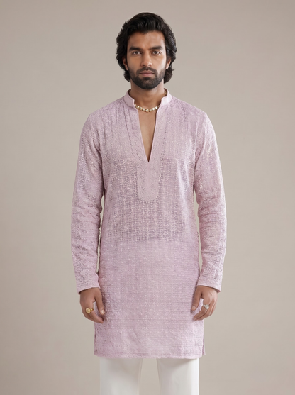 Lilac Floral Jal Kurta Set