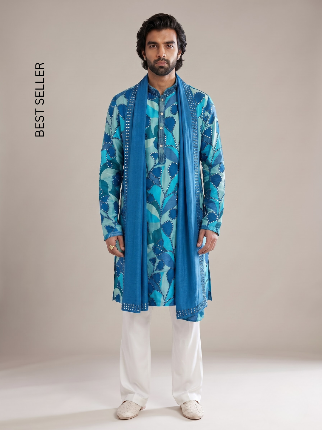 BLUE MULTICOLOUR MIRROR KURTA