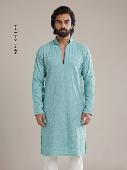 SEA BLUE CHANDERI KURTA