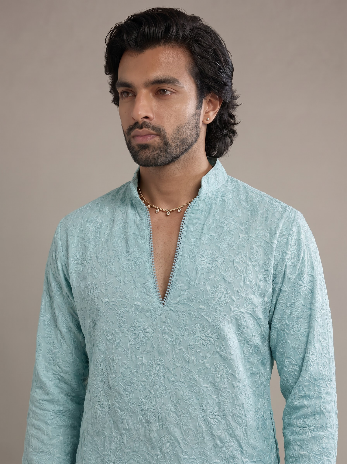 Sea Blue Chanderi Kurta Set