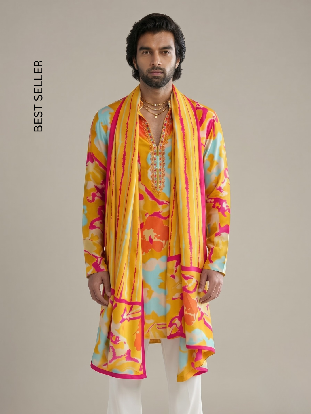 MUSTARD MULTICOLOUR MIRROR KURTA