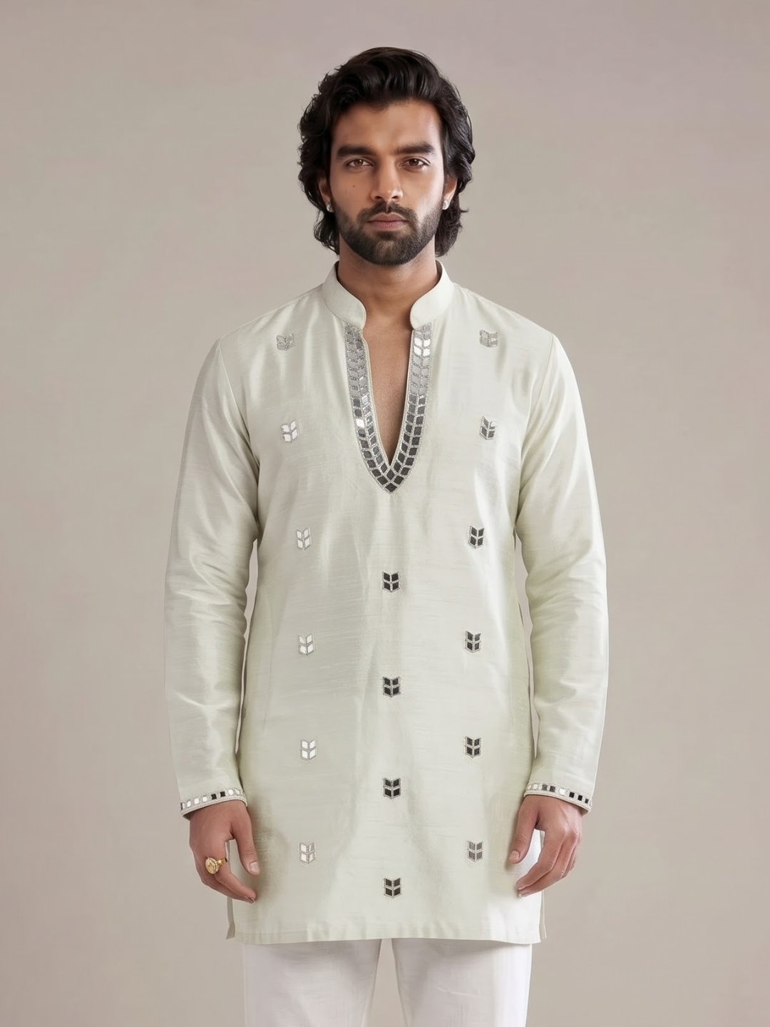 THE SIGNATURE IVORY MIRROR KURTA