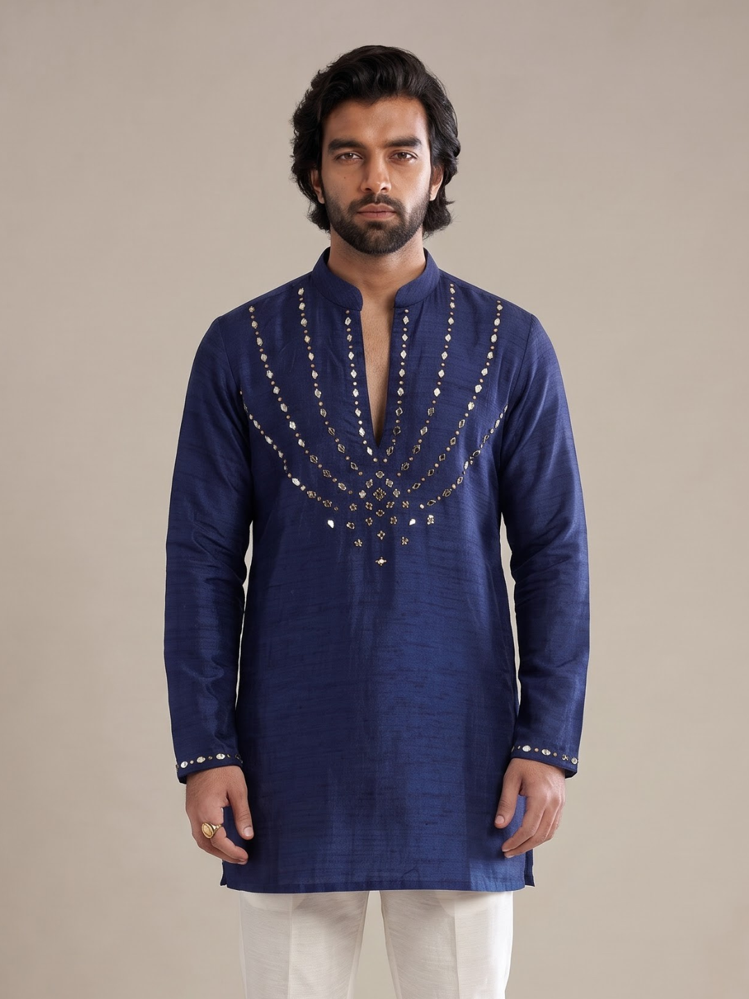 NAVY JEWEL MIRROR KURTA
