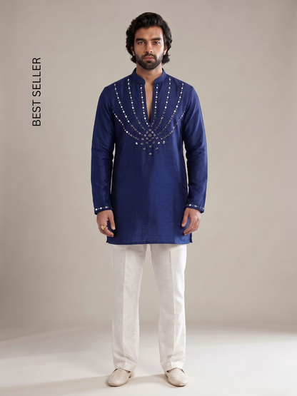 NAVY JEWEL MIRROR KURTA
