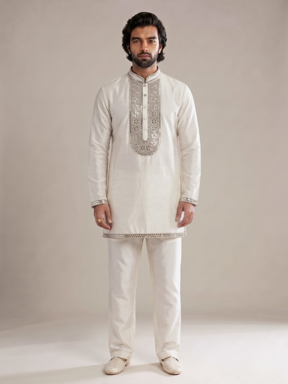 PEARL WHITE MIRROR KURTA