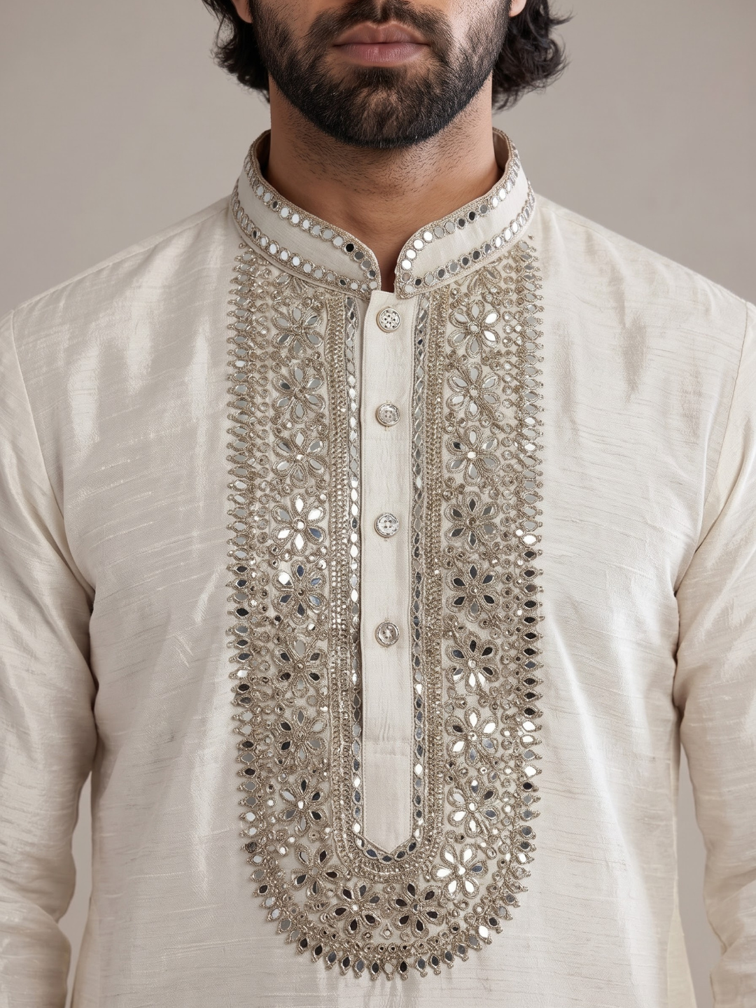 PEARL WHITE MIRROR KURTA