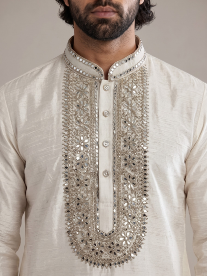PEARL WHITE MIRROR KURTA