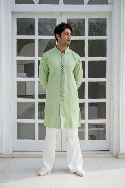 Mint Green Check Net Kurta Set