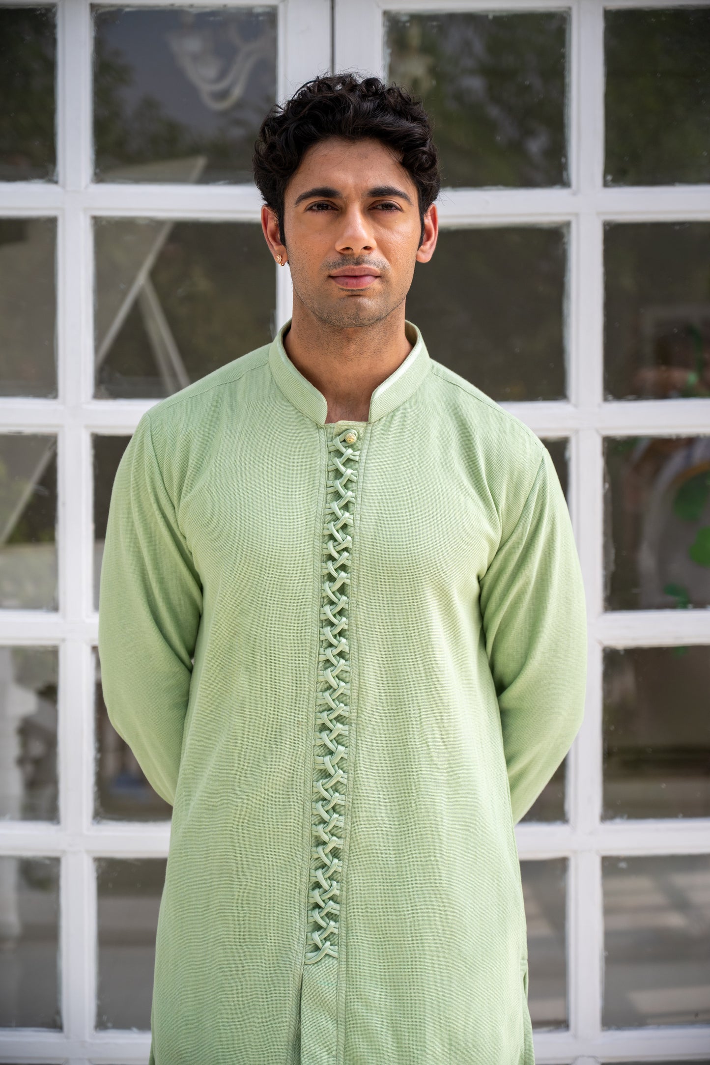 Mint Green Check Net Kurta Set
