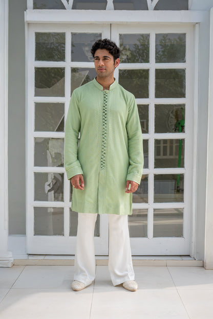 Mint Green Check Net Kurta Set