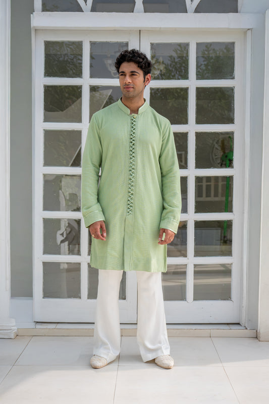 Mint Green Check Net Kurta Set