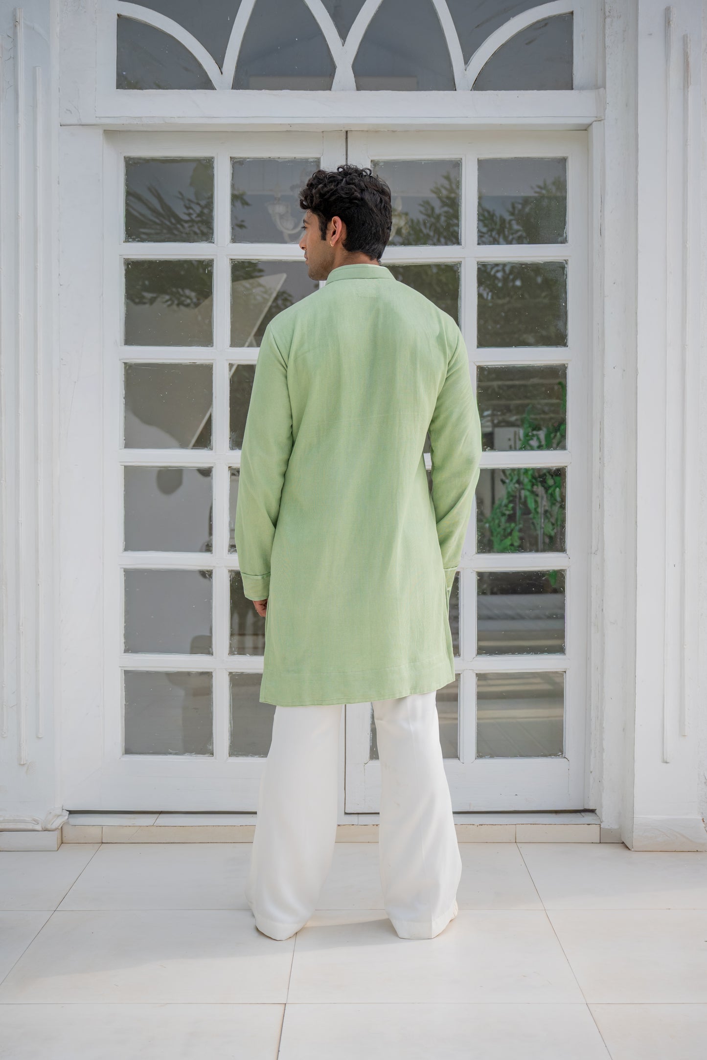 Mint Green Check Net Kurta Set