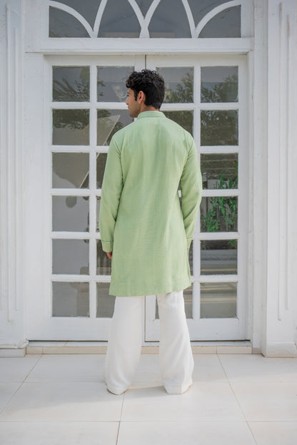 Mint Green Check Net Kurta Set
