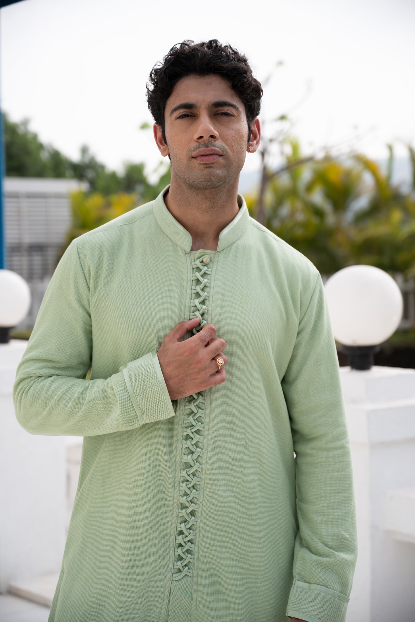 Mint Green Check Net Kurta Set
