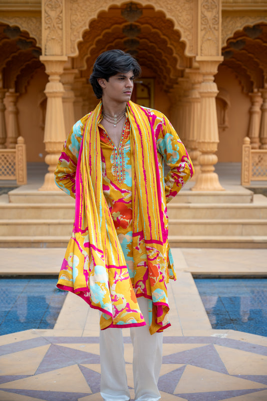Mustered Multicolour Mirror Kurta Set