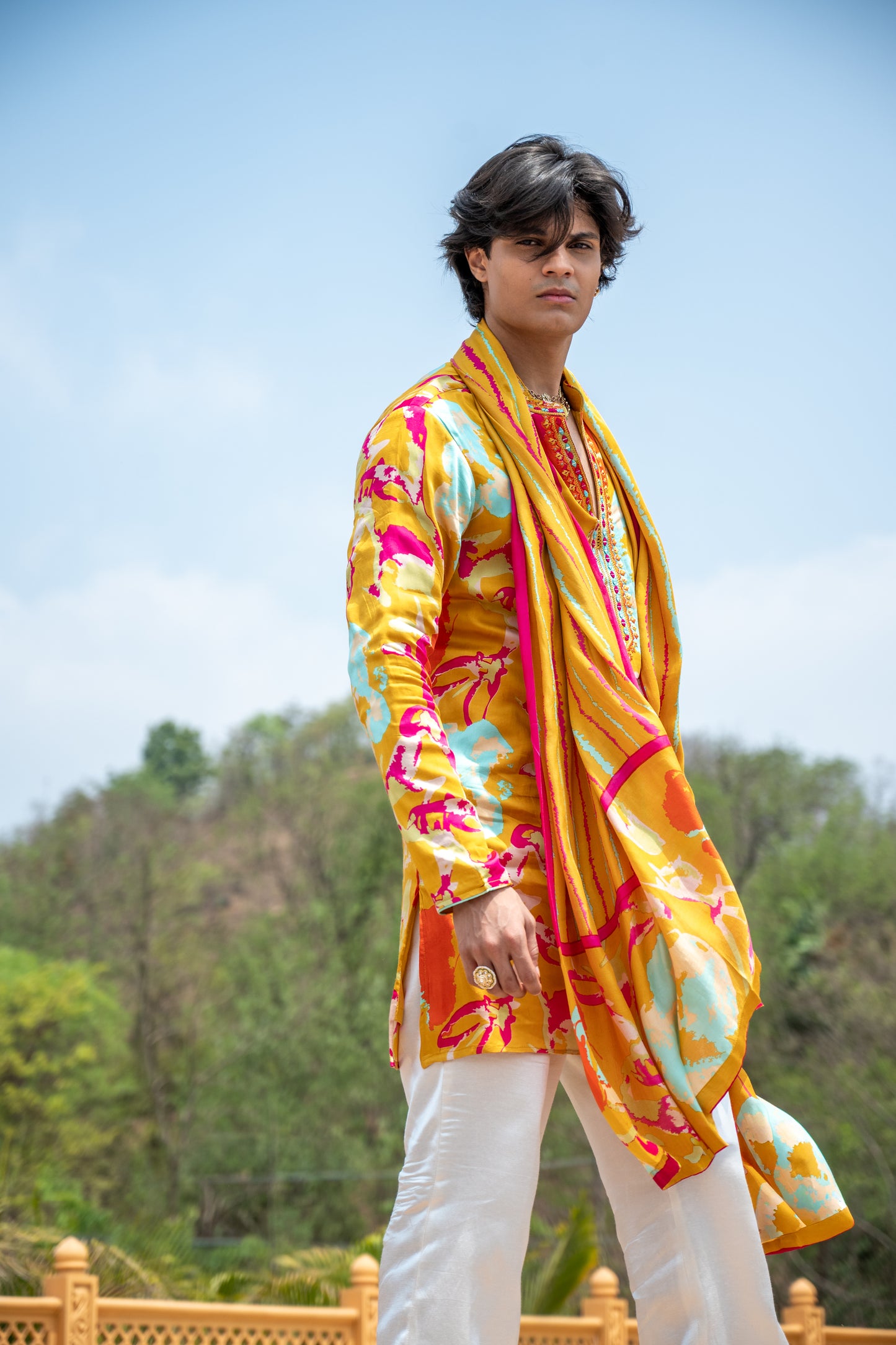 Mustered Multicolour Mirror Kurta Set