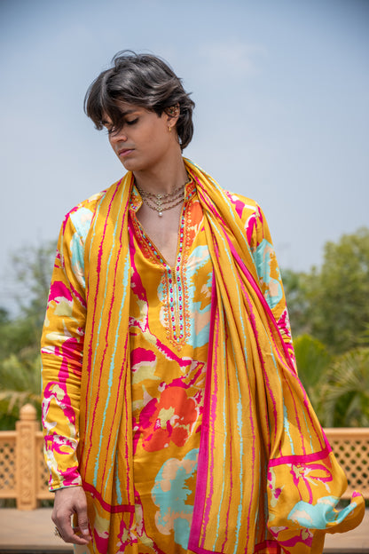 Mustered Multicolour Mirror Kurta Set