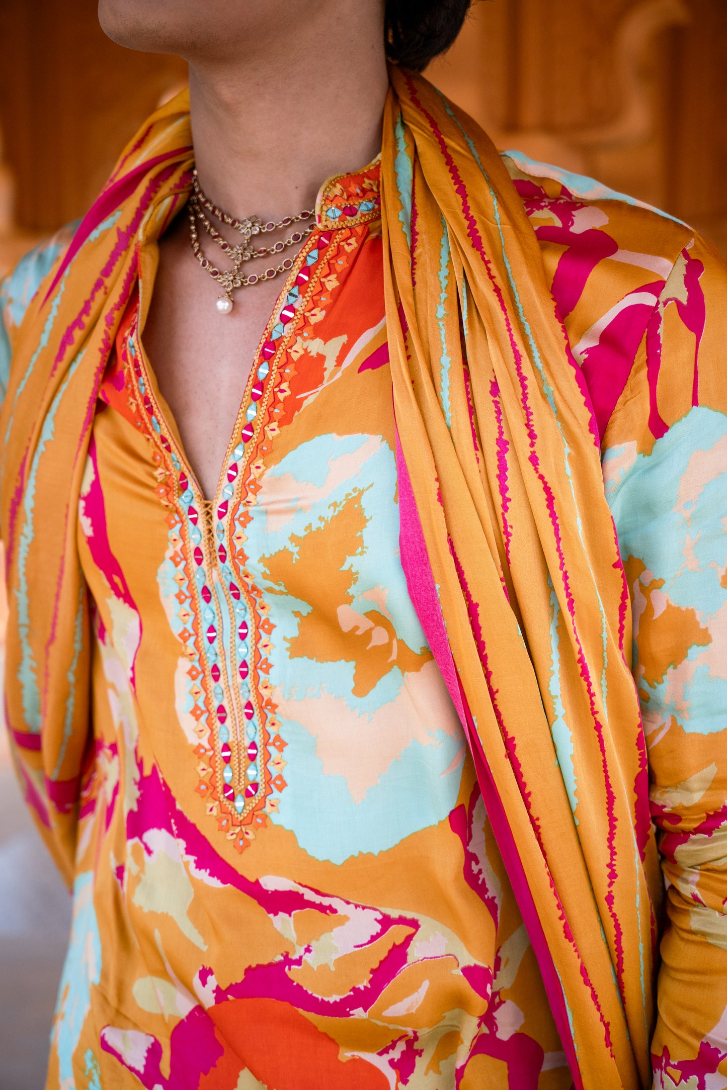Mustered Multicolour Mirror Kurta Set