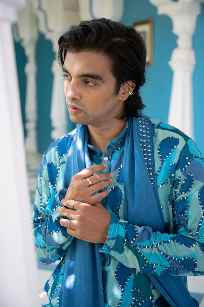 Blue Multicolour Mirror Kurta Set