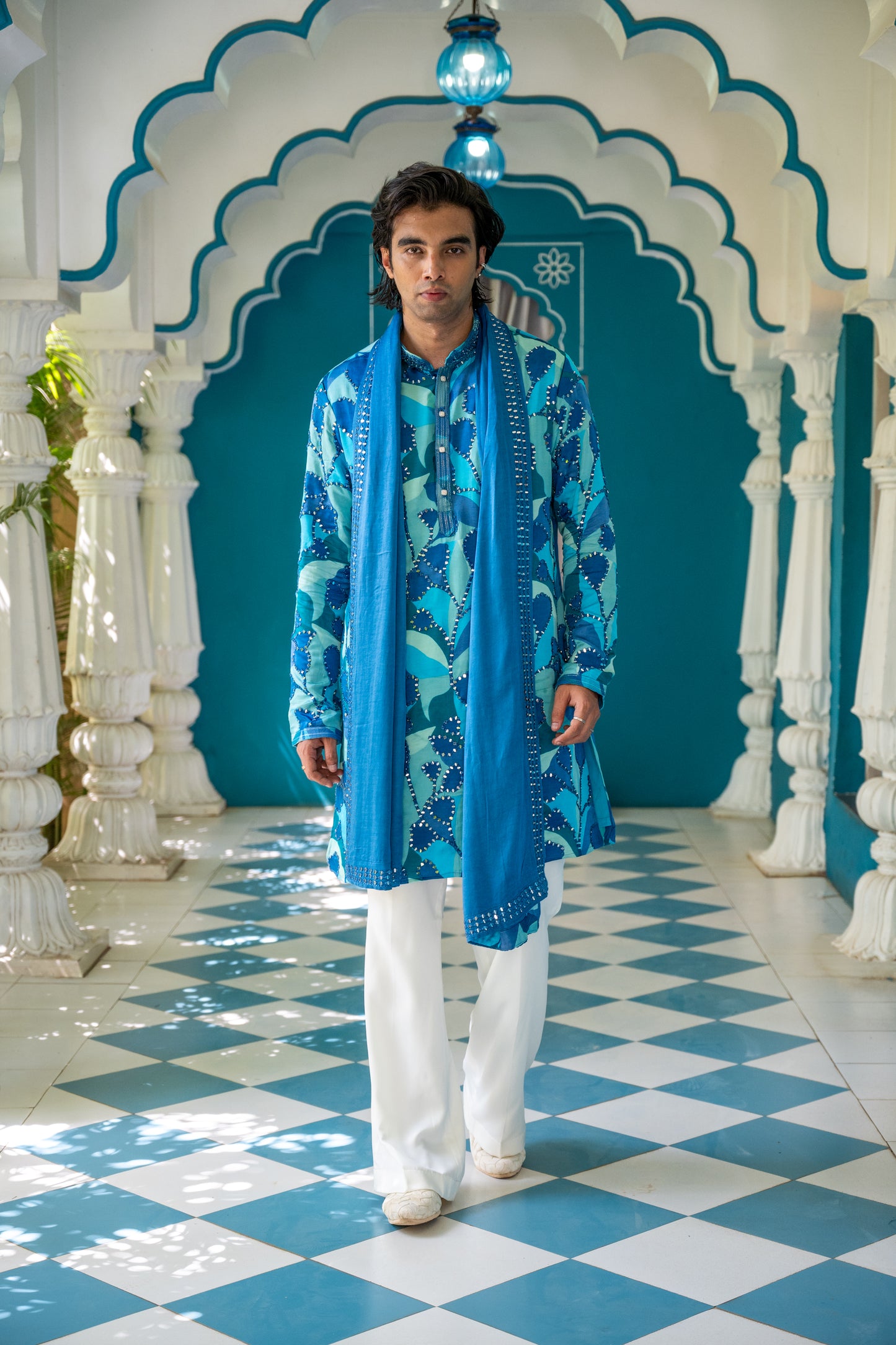 Blue Multicolour Mirror Kurta Set