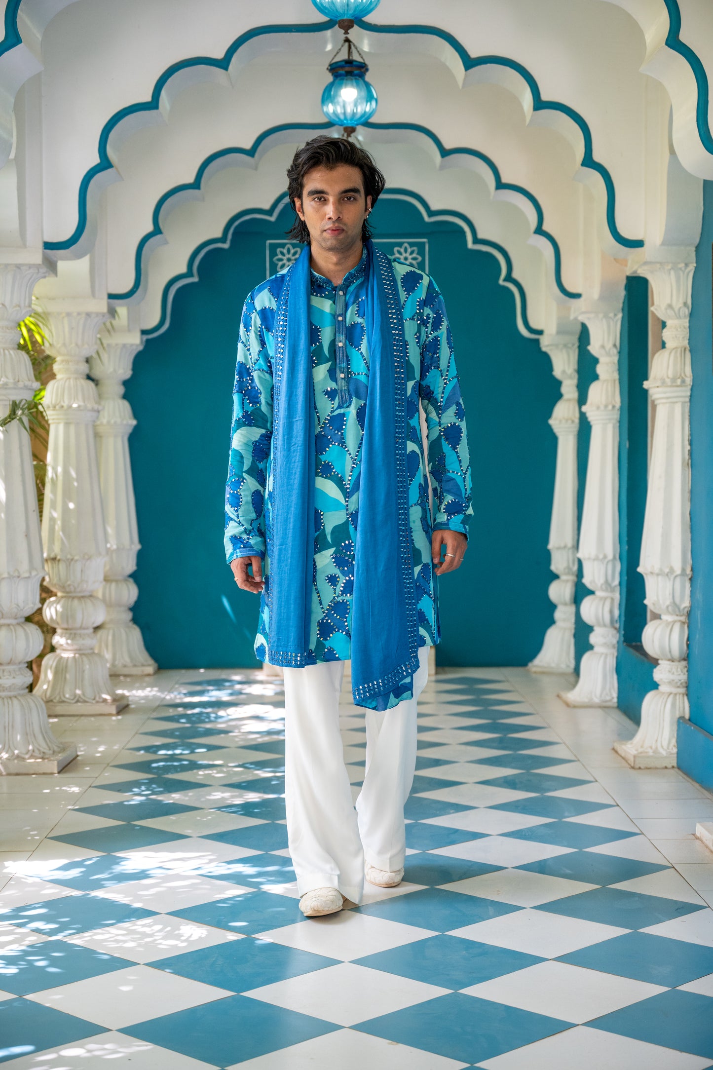 Blue Multicolour Mirror Kurta Set