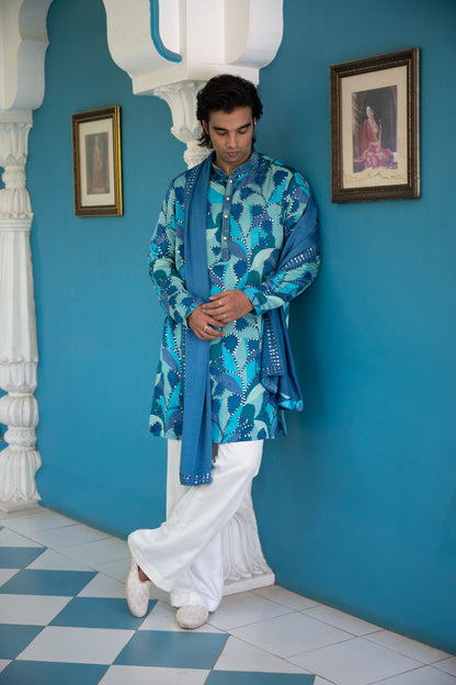 Blue Multicolour Mirror Kurta Set