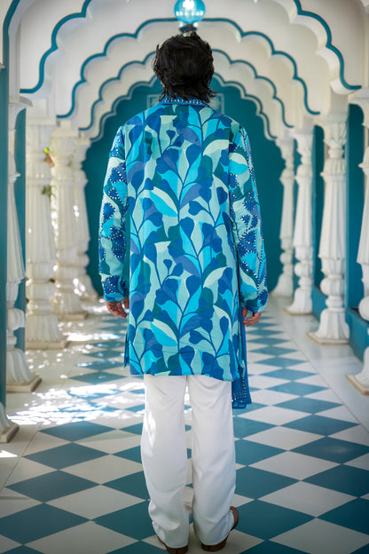 Blue Multicolour Mirror Kurta Set