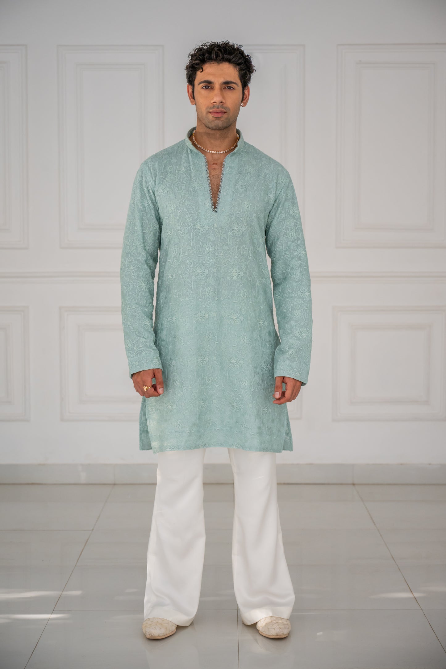 Sea Blue Chanderi Kurta Set