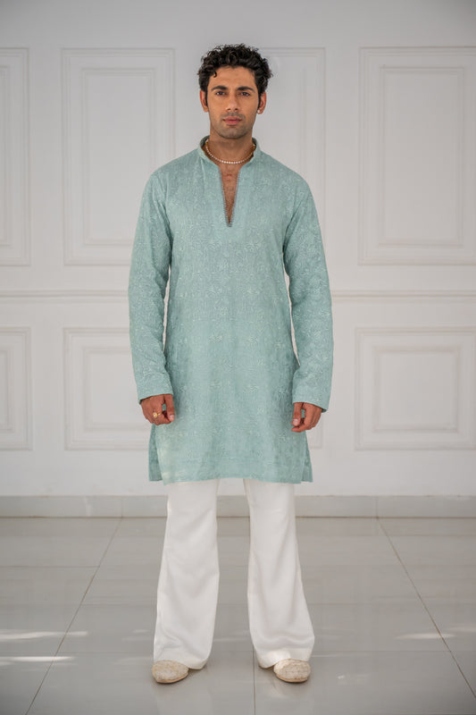 Sea Blue Chanderi Kurta Set
